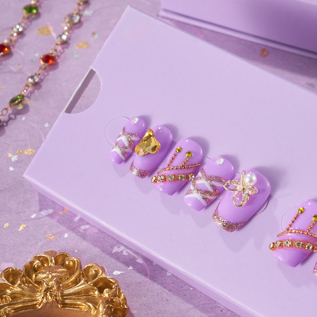 MG135-Tiny Lavender SHORT COFFIN(Length:0.8")Handmade Press-on Nails