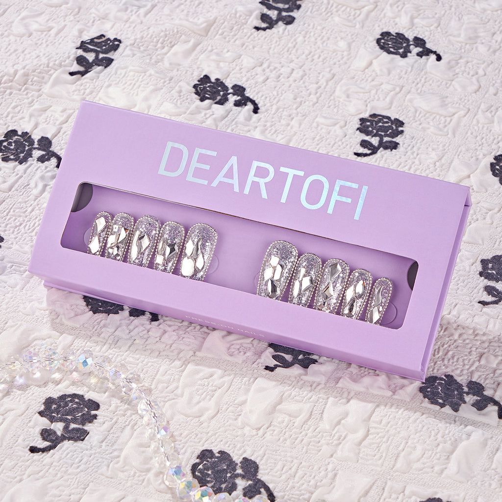 MG123-Icy Shiny MID LENGTH COFFIN(Length:1.2")Handmade Press-on Nails