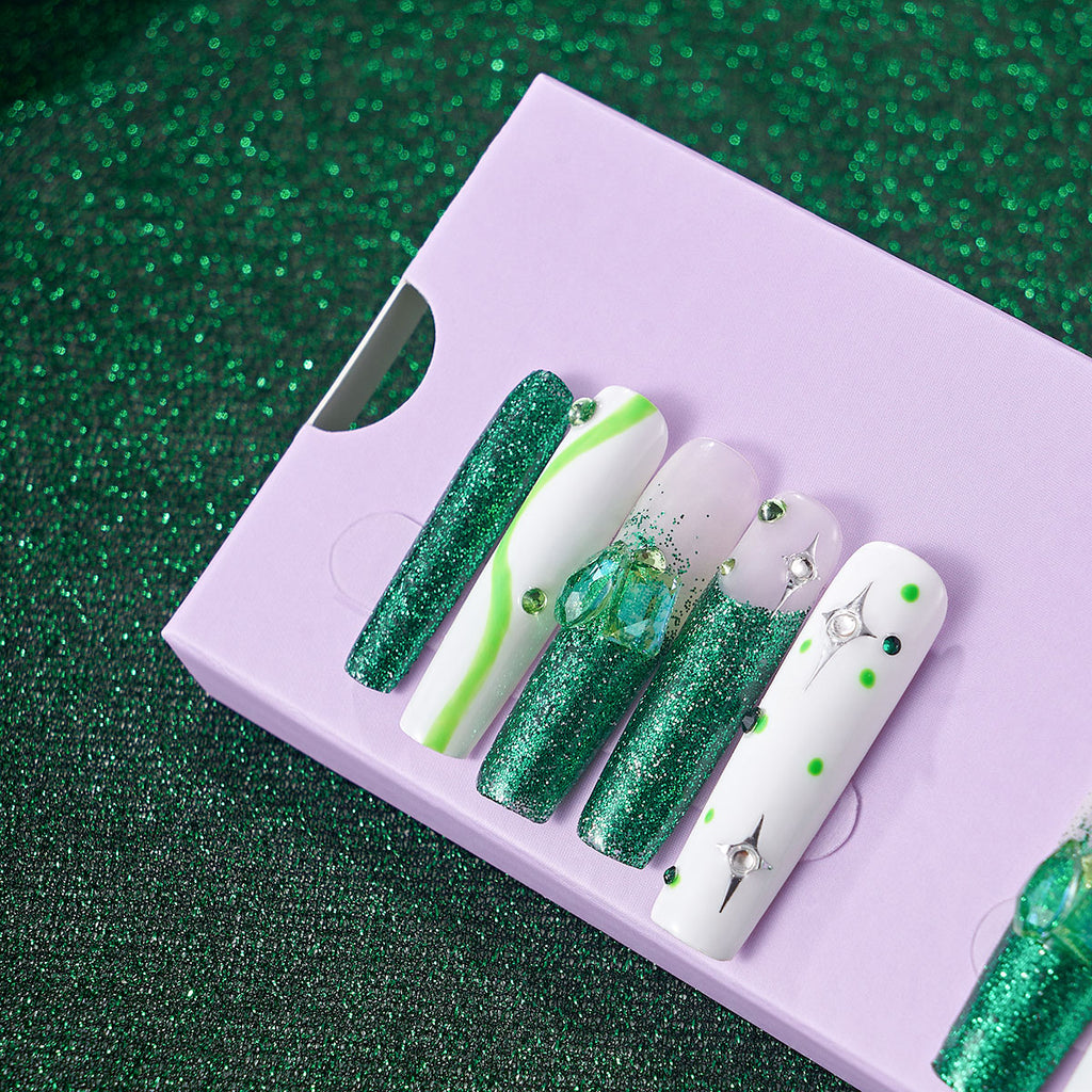 MG117-Spring Oasis LONG SQUARE(Length:1.8)Handmade Press-on Nails