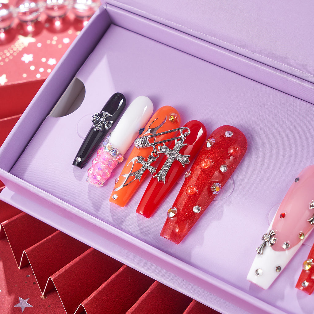 MG119-Color Bubble Long Coffin(Length:1.7")Handmade Press-on Nails