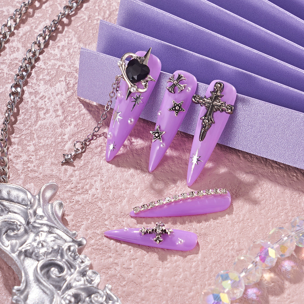 MG84-Violet Planet Long Stiletto(Length:1.7")Handmade Press-on Nails