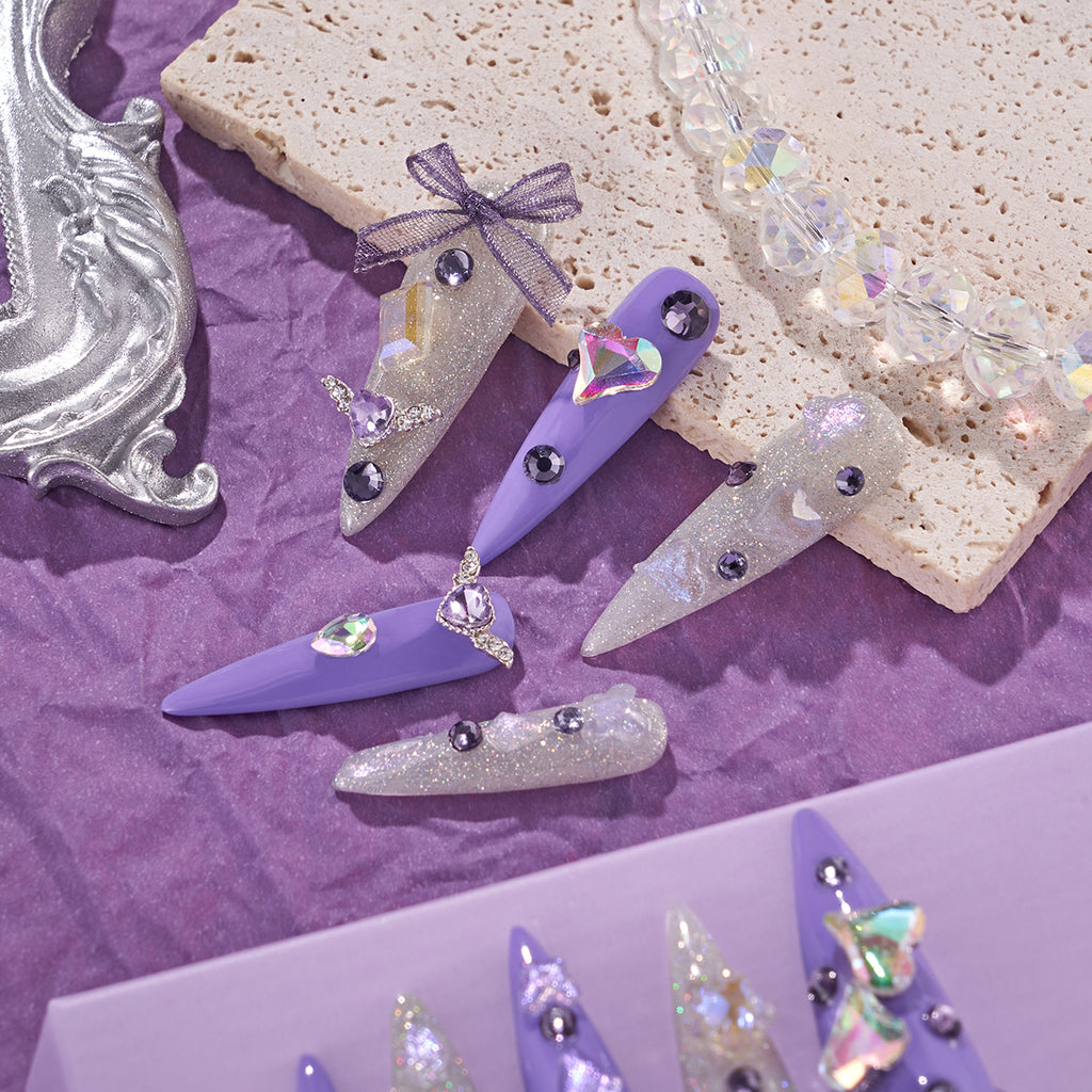 MG87-Lilac Scent Long Stiletto(Length:1.7")Handmade Press-on Nails