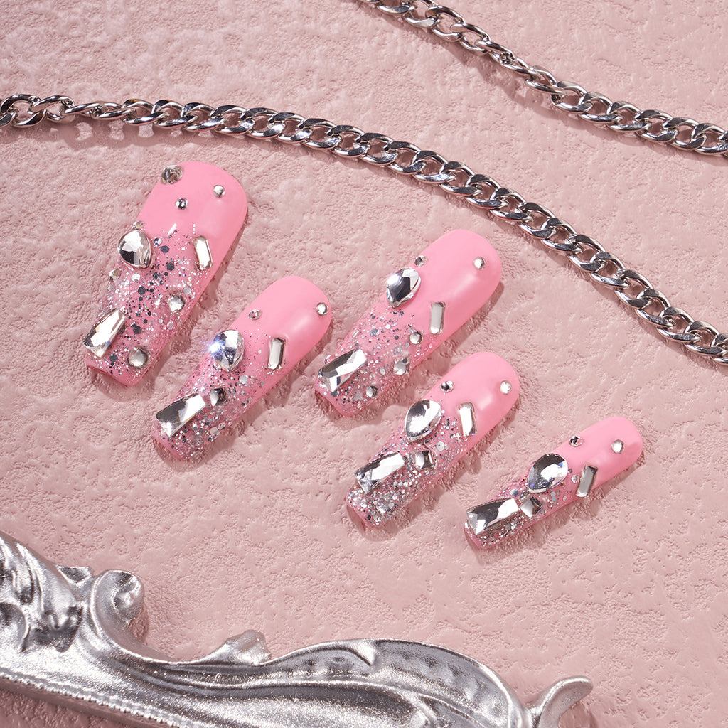 MG111-Pinky Luxe MID LENGTH COFFIN(Length:1.2")Handmade Press-on Nails