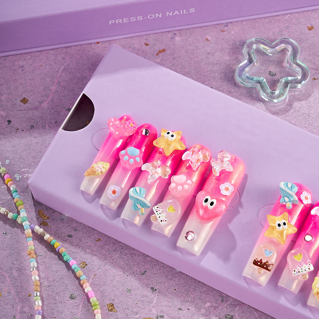 MG141-Candy Fairyland LONG SQUARE(Length:1.8")Handmade Press-on Nails