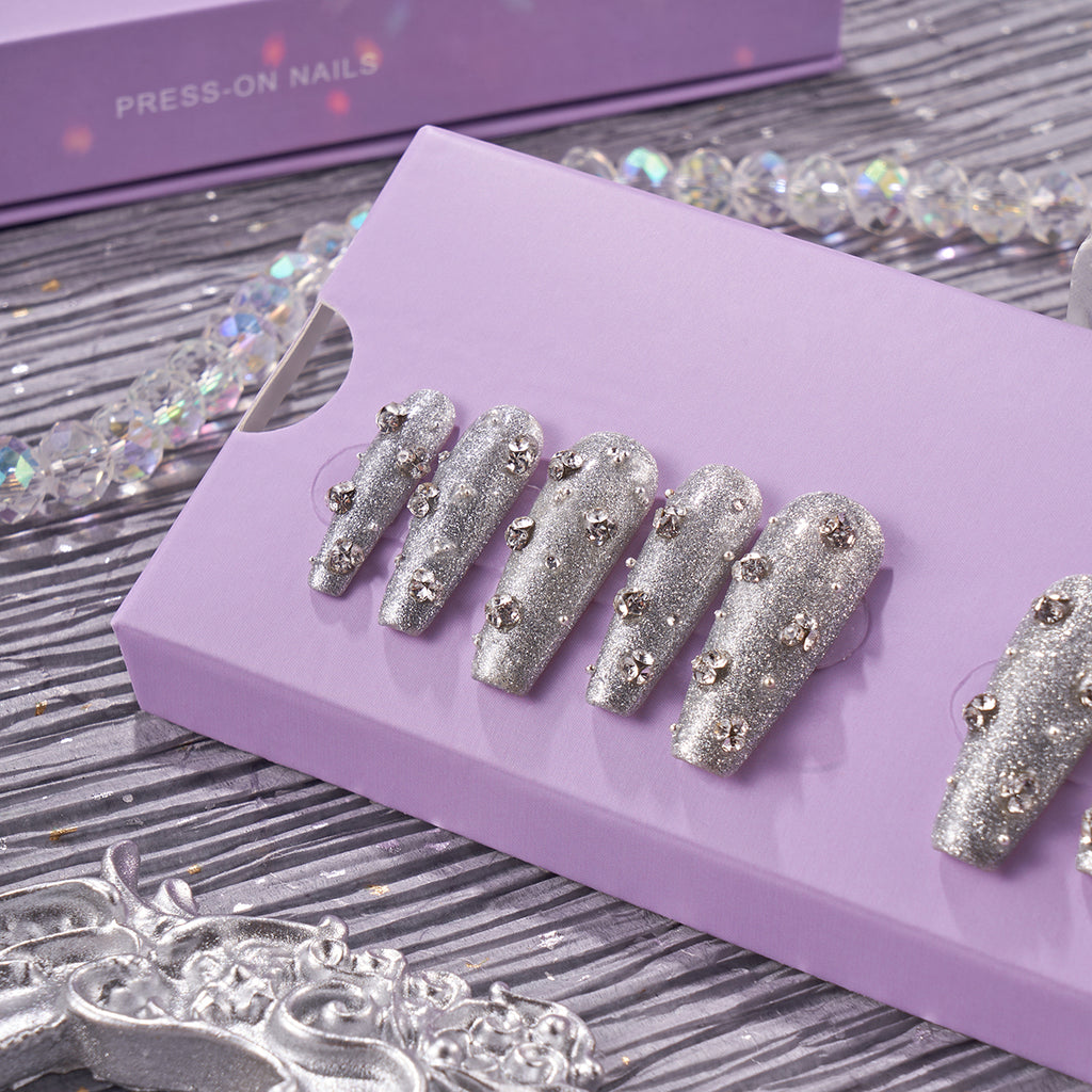 MG49-Milky Way MID LENGTH COFFIN(Length:1.2")Handmade Press-on Nails