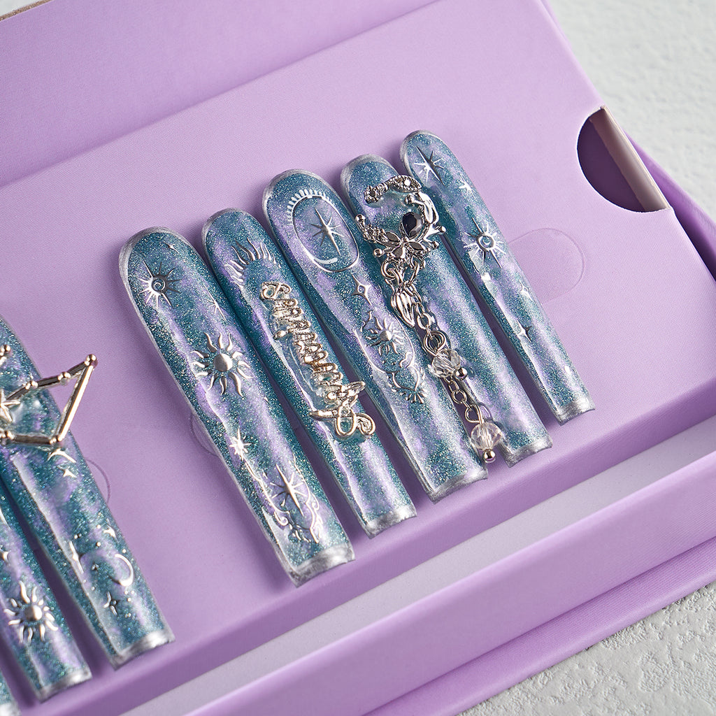 【Constellation】MG157-Aquarius LONG SQUARE(Length:2.2")Handmade Press-on Nails