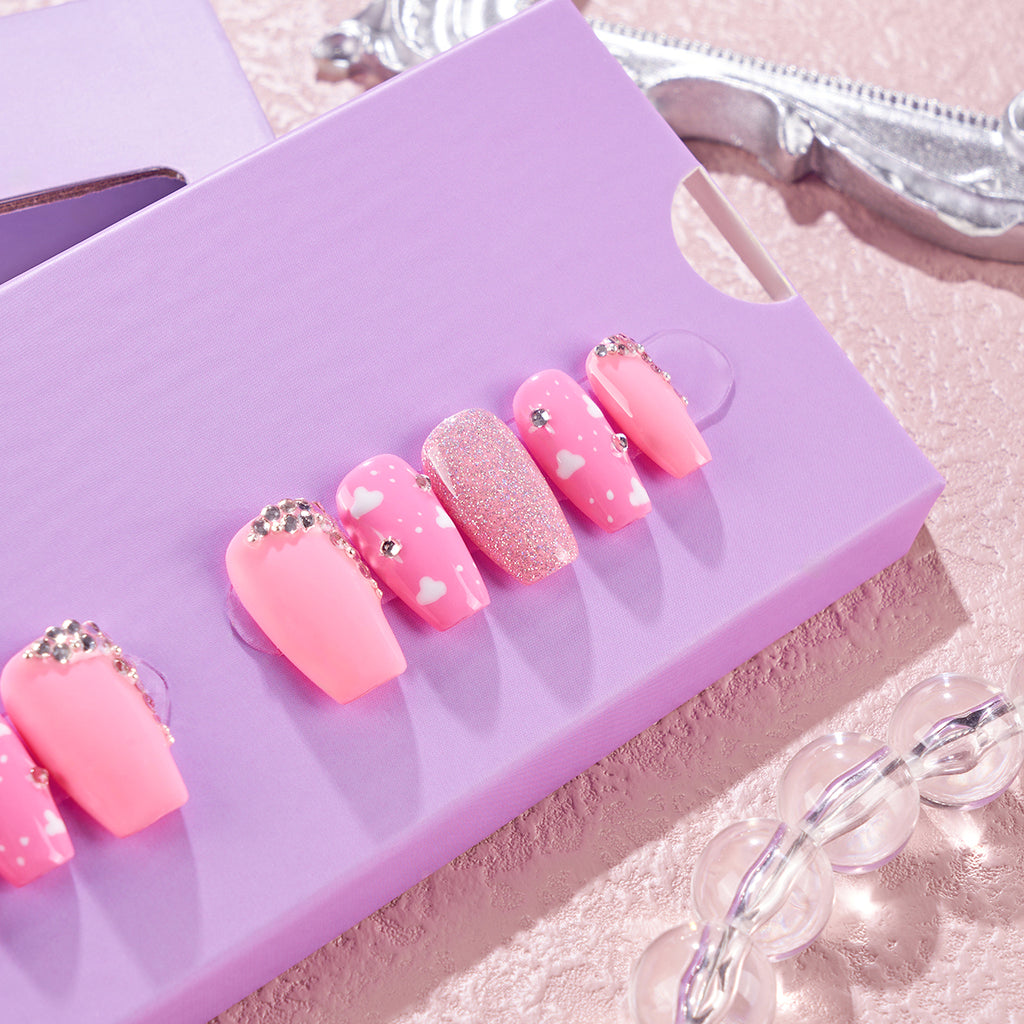 MG107-Pinky Sky SHORT COFFIN(Length:0.8")Handmade Press-on Nails