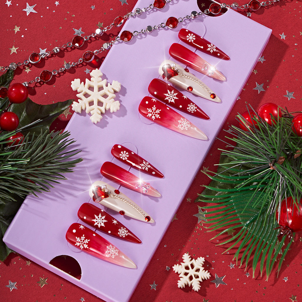 MG92-Winter Sonata Long Stiletto(Length:1.7")Handmade Press-on Nails