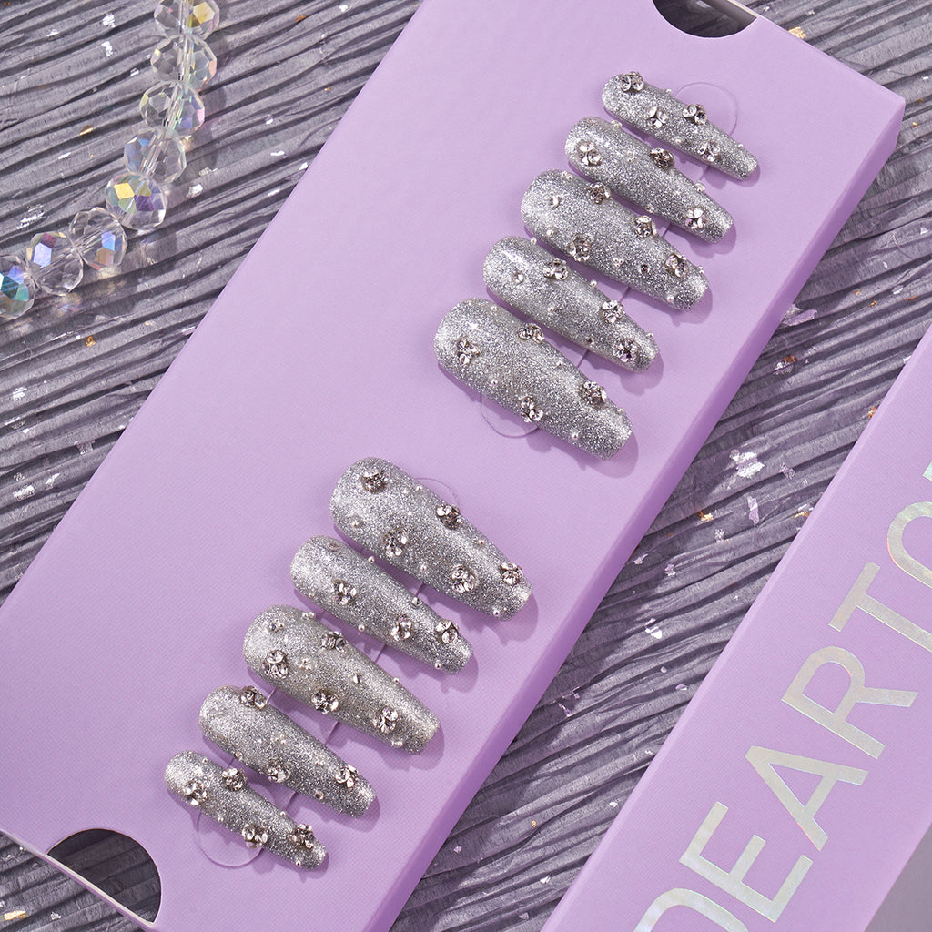 MG49-Milky Way MID LENGTH COFFIN(Length:1.2")Handmade Press-on Nails