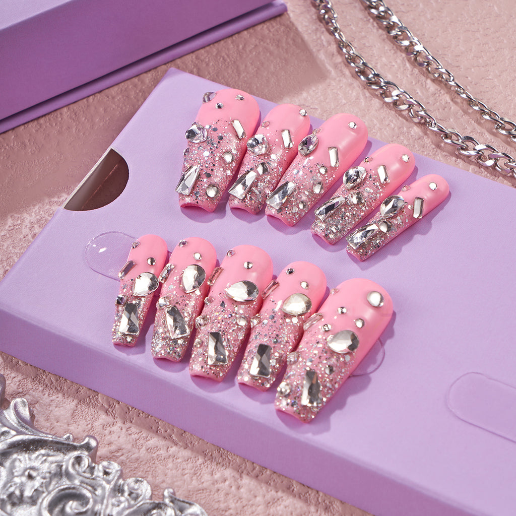 MG111-Pinky Luxe MID LENGTH COFFIN(Length:1.2")Handmade Press-on Nails