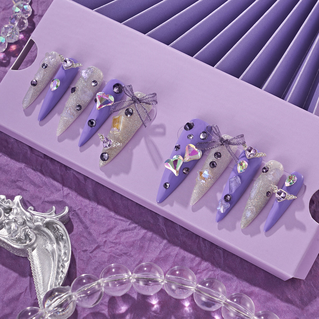 MG87-Lilac Scent Long Stiletto(Length:1.7")Handmade Press-on Nails