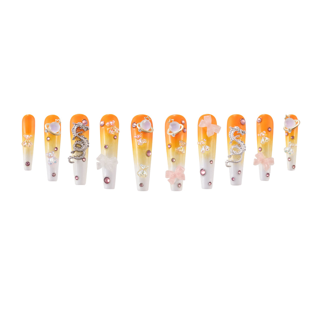 MG86-Candy Corn Long Coffin(Length:1.7")Handmade Press-on Nails