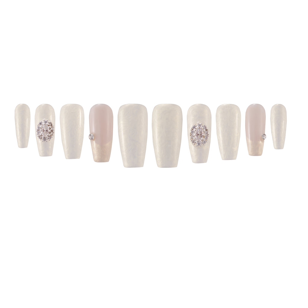 MG95-Marble White REGULAR COFFIN(Length:1")Handmade Press-on Nails