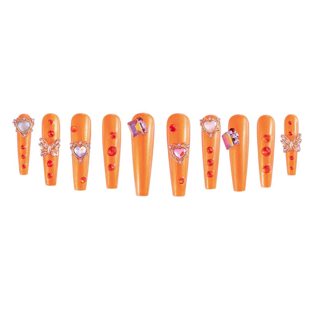 MG90-Citrus Gleam Long Coffin(Length:1.7")Handmade Press-on Nails