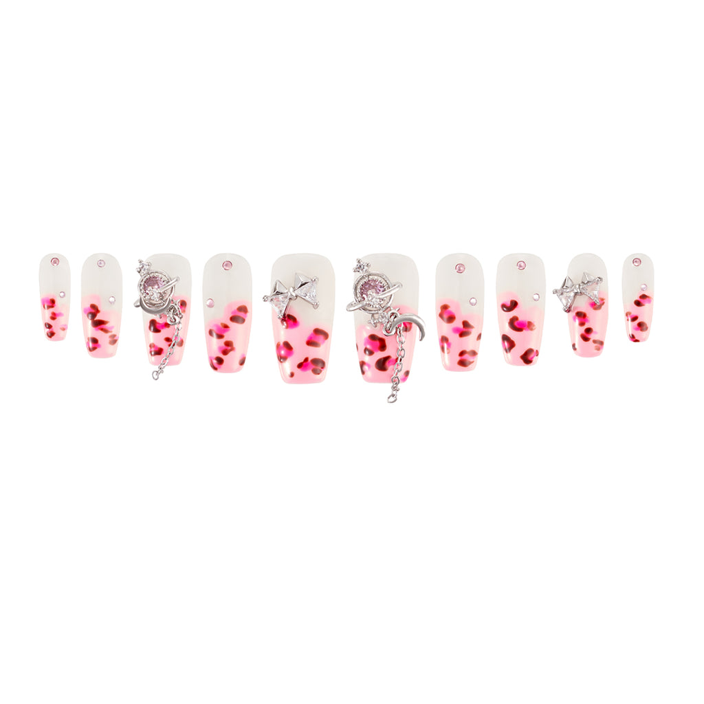 MG97-Pinky Leopard REGULAR COFFIN(Length:1")Handmade Press-on Nails