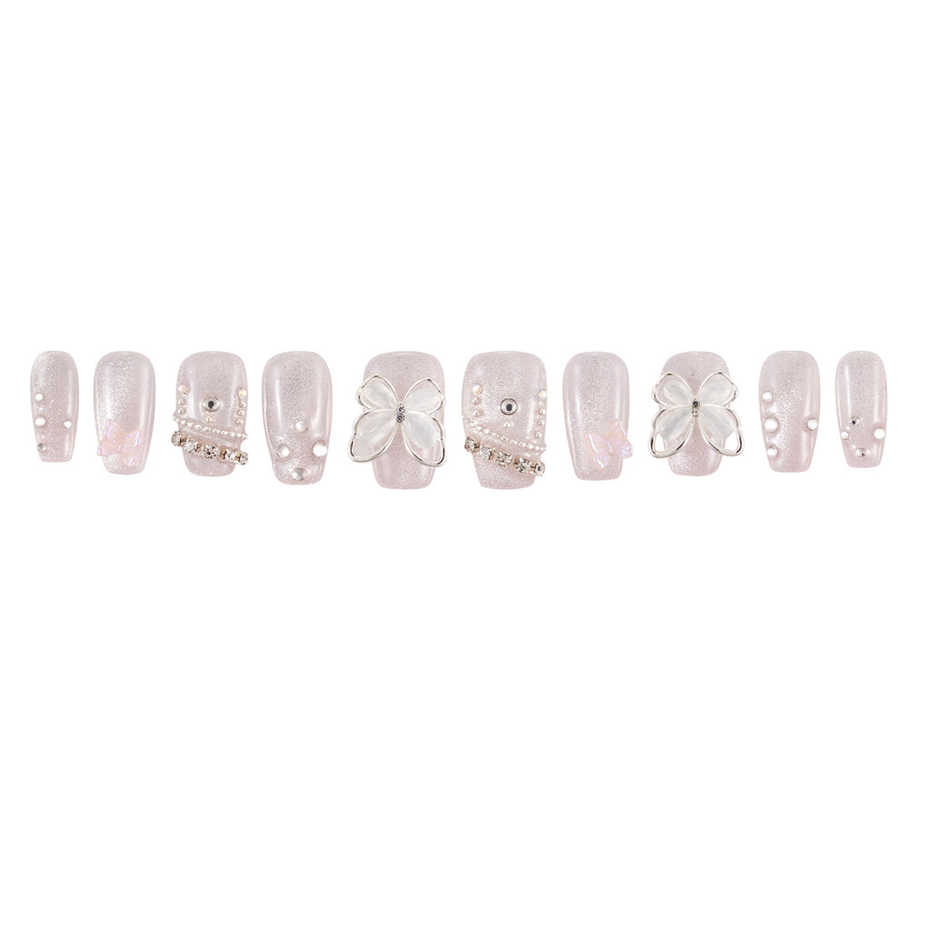 MG98-Butterfly Princess SHORT COFFIN(Length:0.8")Handmade Press-on Nails