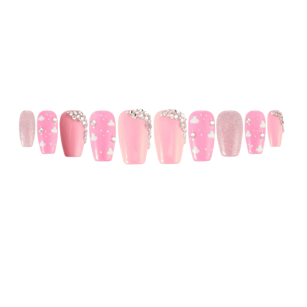 MG107-Pinky Sky SHORT COFFIN(Length:0.8")Handmade Press-on Nails