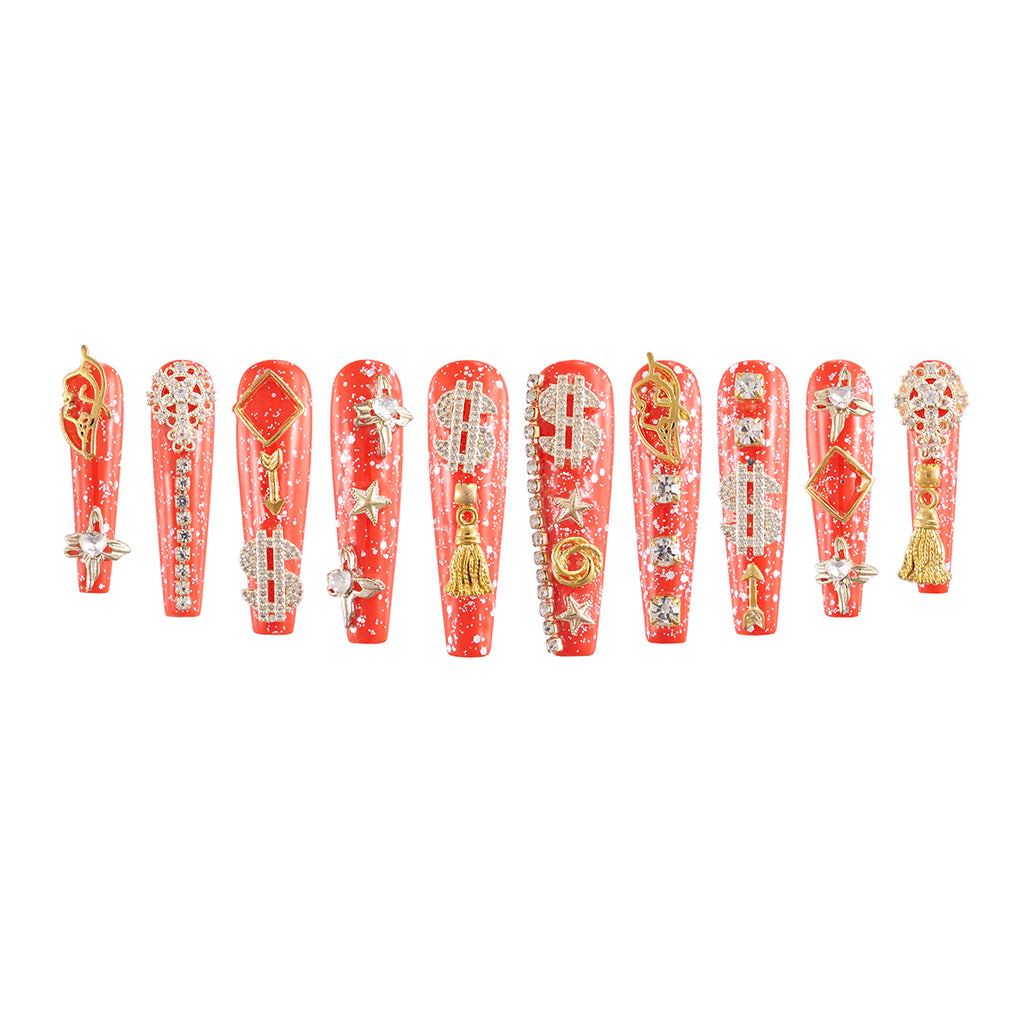 MG69-Lucky Treasure Long Coffin(Length:1.7")Handmade Press-on Nails