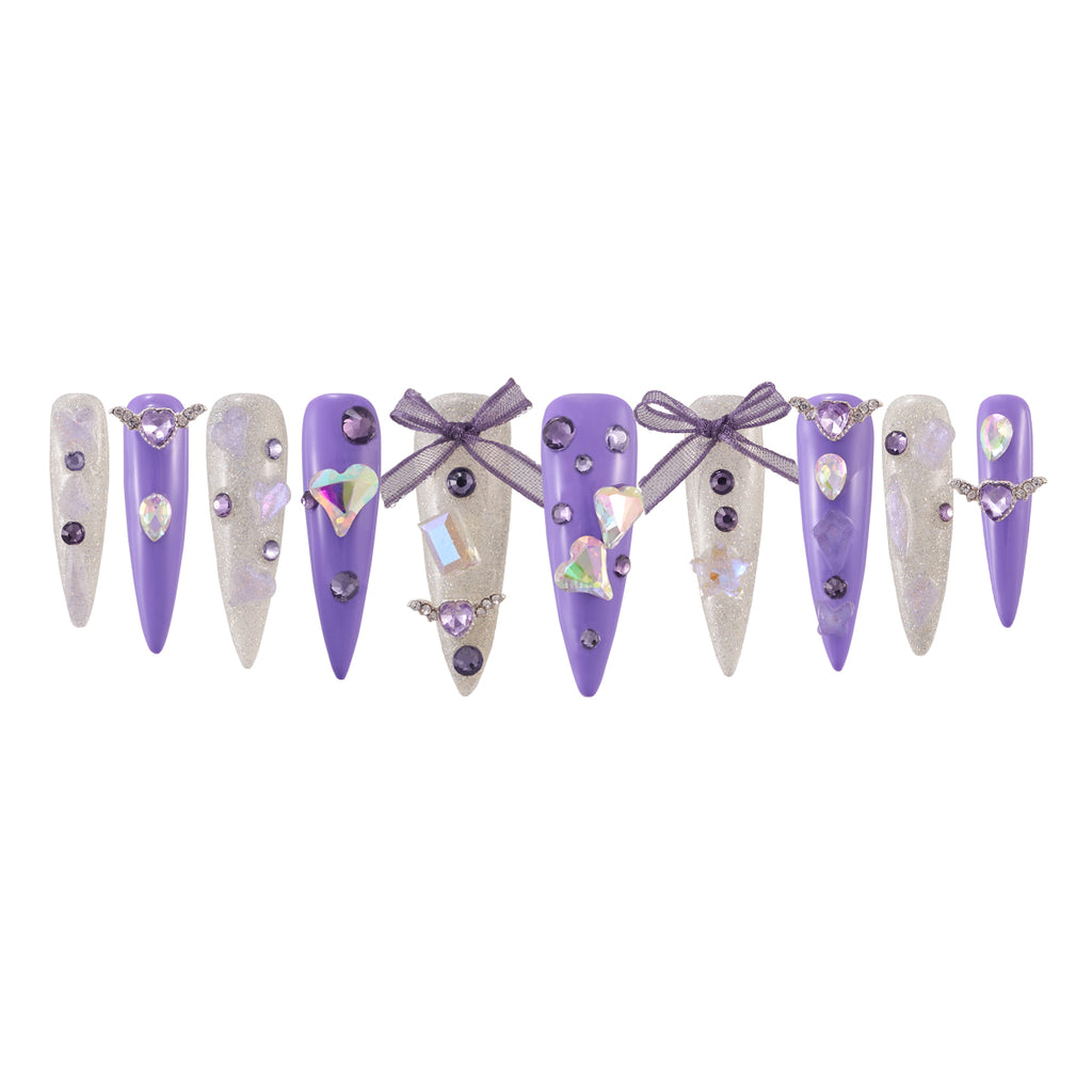 MG87-Lilac Scent Long Stiletto(Length:1.7")Handmade Press-on Nails