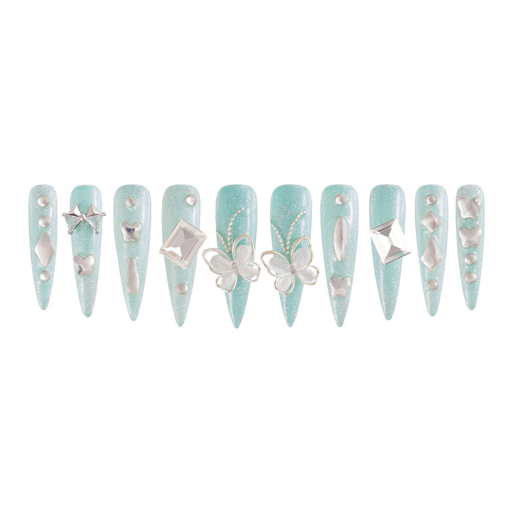 MG56-Spring Outing Long Stiletto(Length:1.7")Handmade Press-on Nails