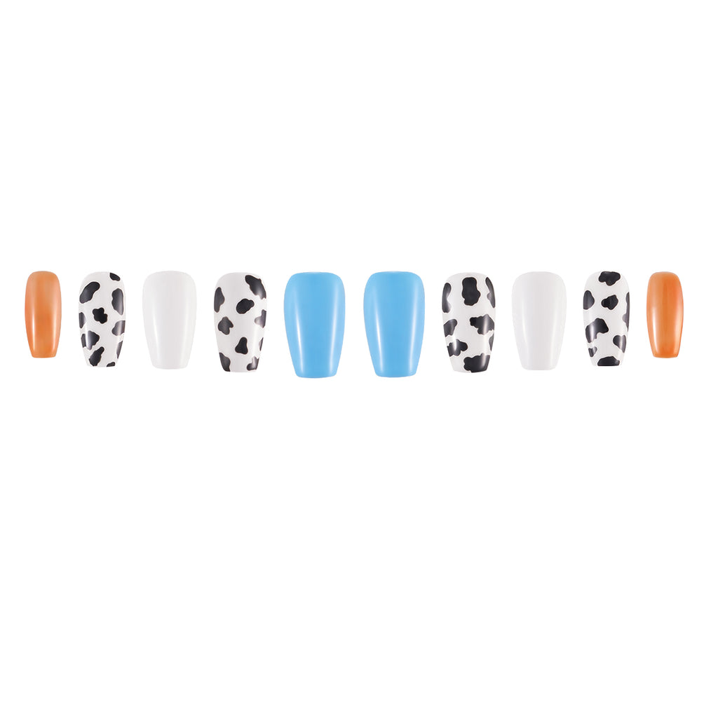 MG108-Dairy Cow SHORT COFFIN(Length:0.8")Handmade Press-on Nails