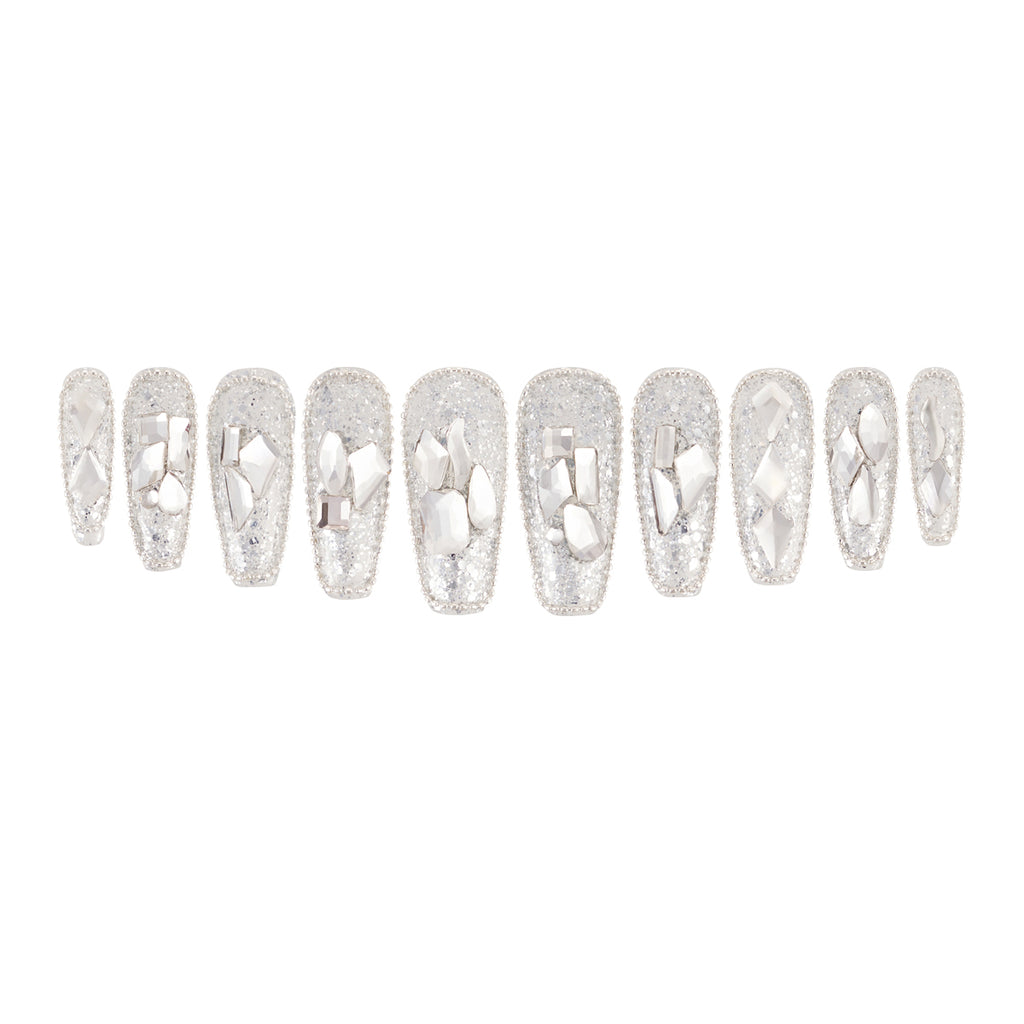 MG123-Icy Shiny MID LENGTH COFFIN(Length:1.2")Handmade Press-on Nails