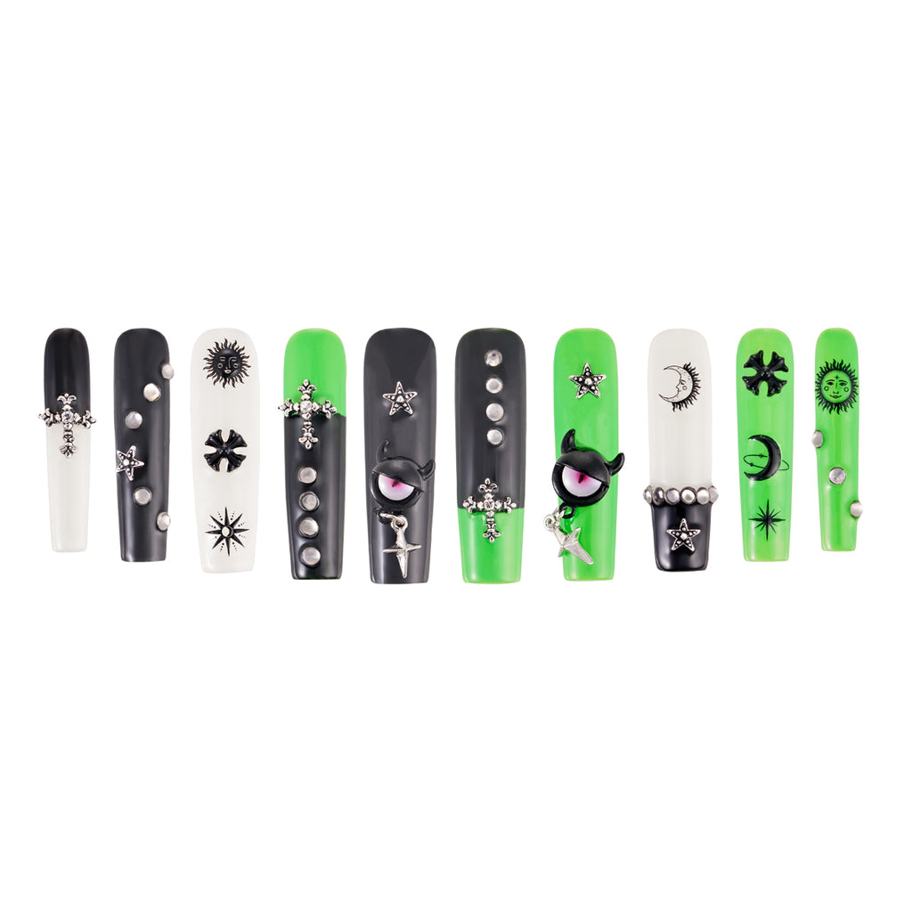 MG106-Hallows' Eve LONG SQUARE (Length:1.8")Handmade Press-on Nails