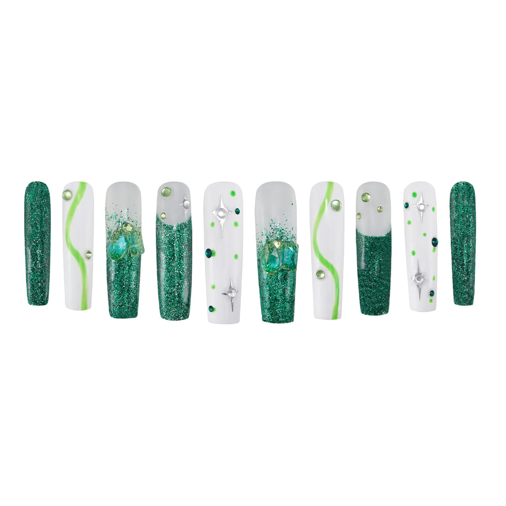 MG117-Spring Oasis LONG SQUARE(Length:1.8)Handmade Press-on Nails