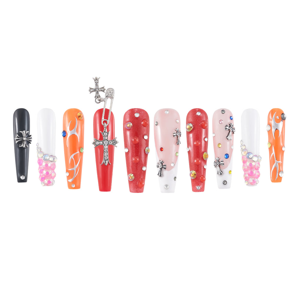 MG119-Color Bubble Long Coffin(Length:1.7")Handmade Press-on Nails