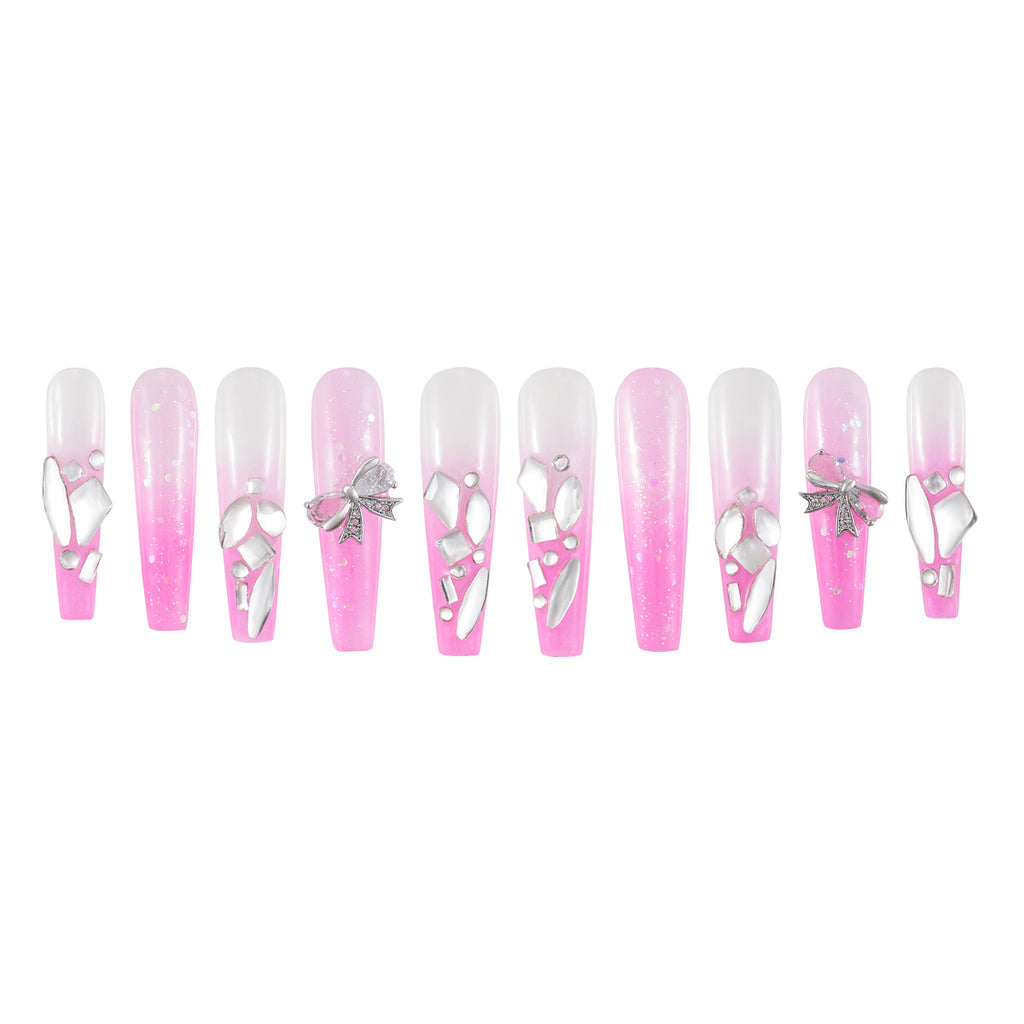 MG121-Fushia Haze Long Coffin(Length:1.7")Handmade Press-on Nails