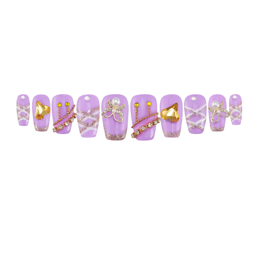 MG135-Tiny Lavender SHORT COFFIN(Length:0.8")Handmade Press-on Nails