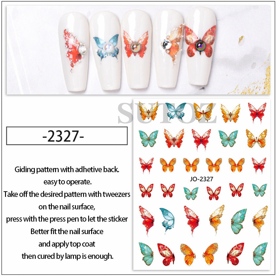 Watercolor pearlescent 3D butterfly(Nail Sticker)