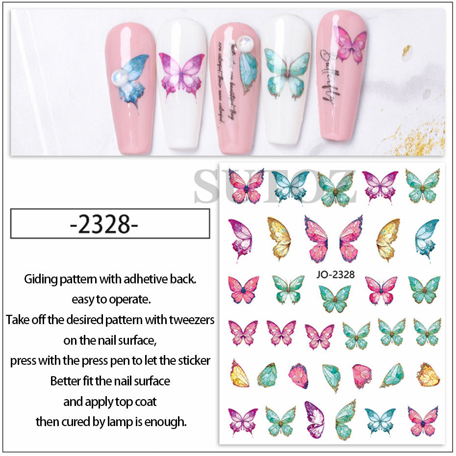 Watercolor pearlescent 3D butterfly(Nail Sticker)