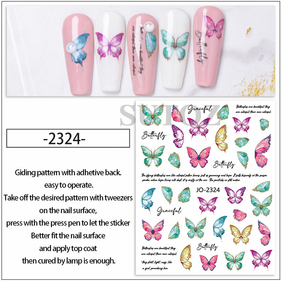 Watercolor pearlescent 3D butterfly(Nail Sticker)