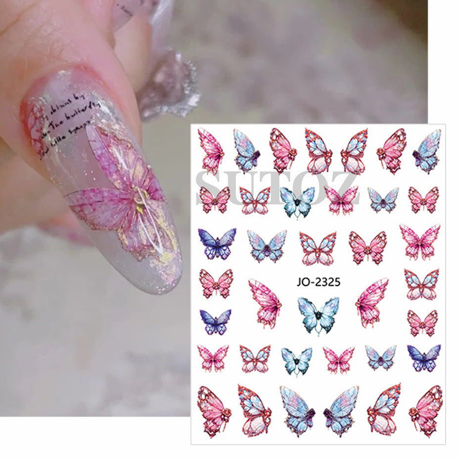 Watercolor pearlescent 3D butterfly(Nail Sticker)