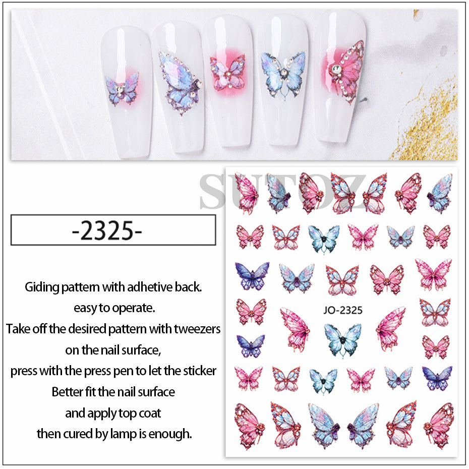 Watercolor pearlescent 3D butterfly(Nail Sticker)