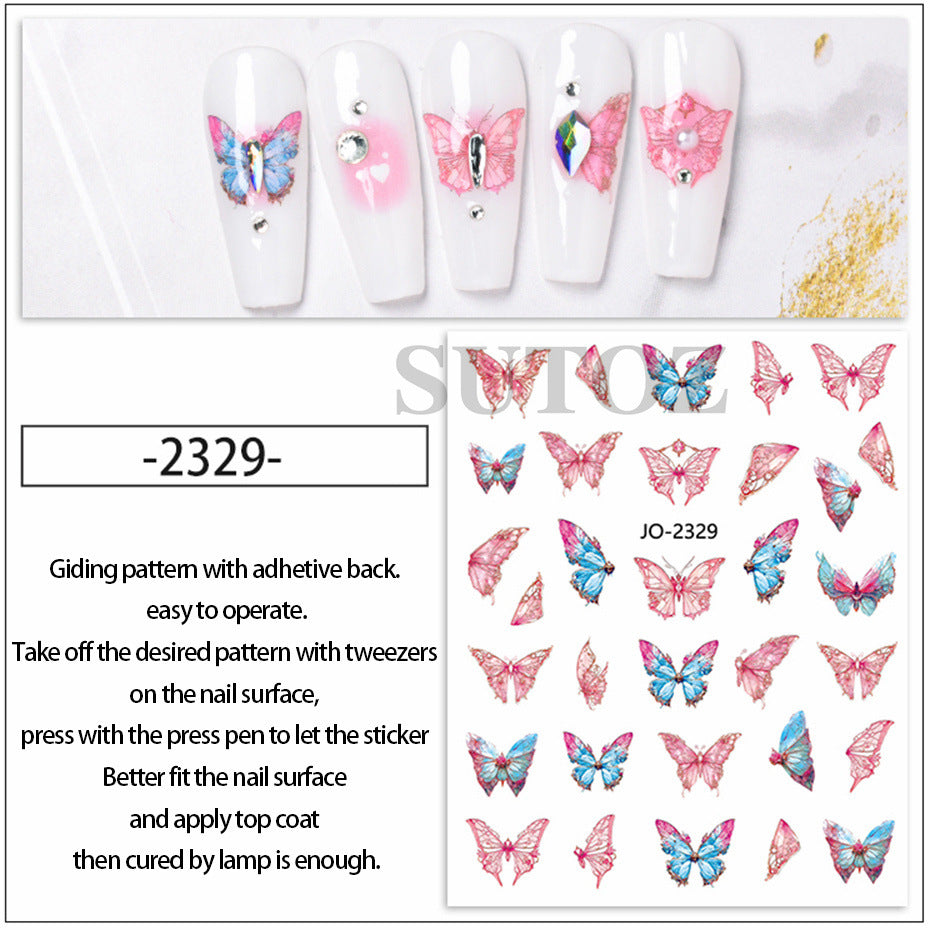 Watercolor pearlescent 3D butterfly(Nail Sticker)