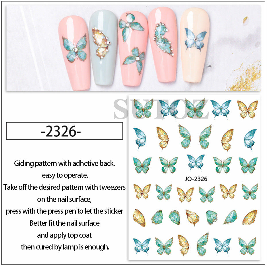 Watercolor pearlescent 3D butterfly(Nail Sticker)